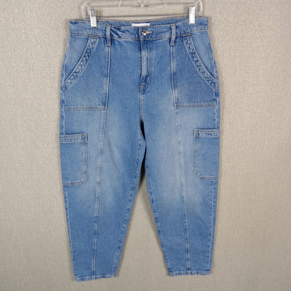 LOFT High Rise Utility Barrel Jeans Light Wash Ankle Cargo Size 29 High Waisted